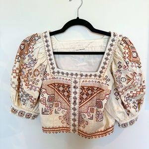 Ulla Johnson Cream and Brown Embroidered Blouse